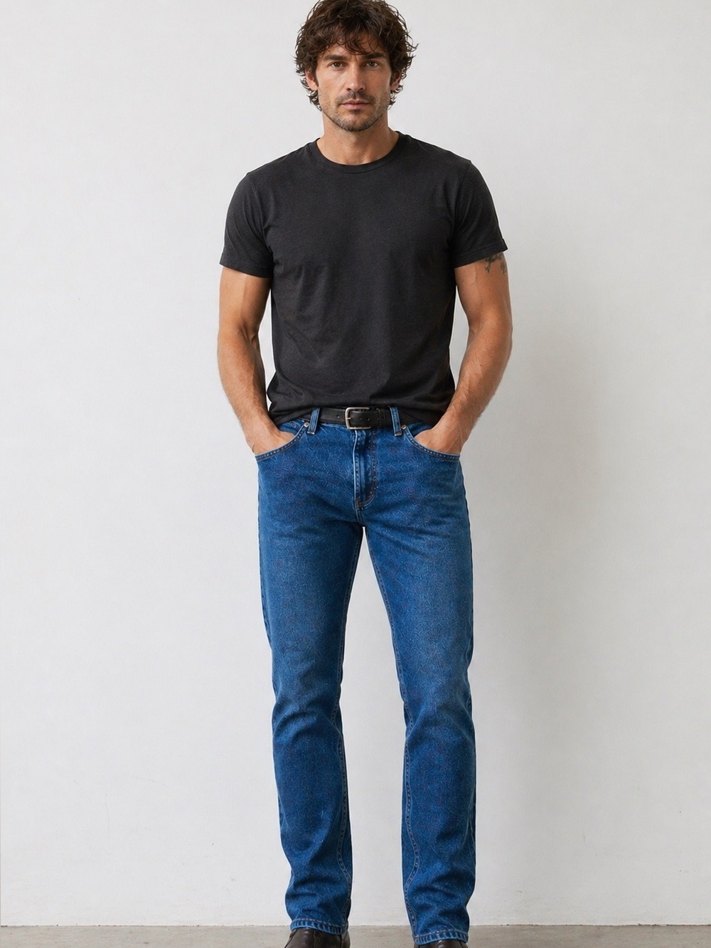 Y2K Wrangler premium mens jeans stretch blue denim straight leg elastic band 36